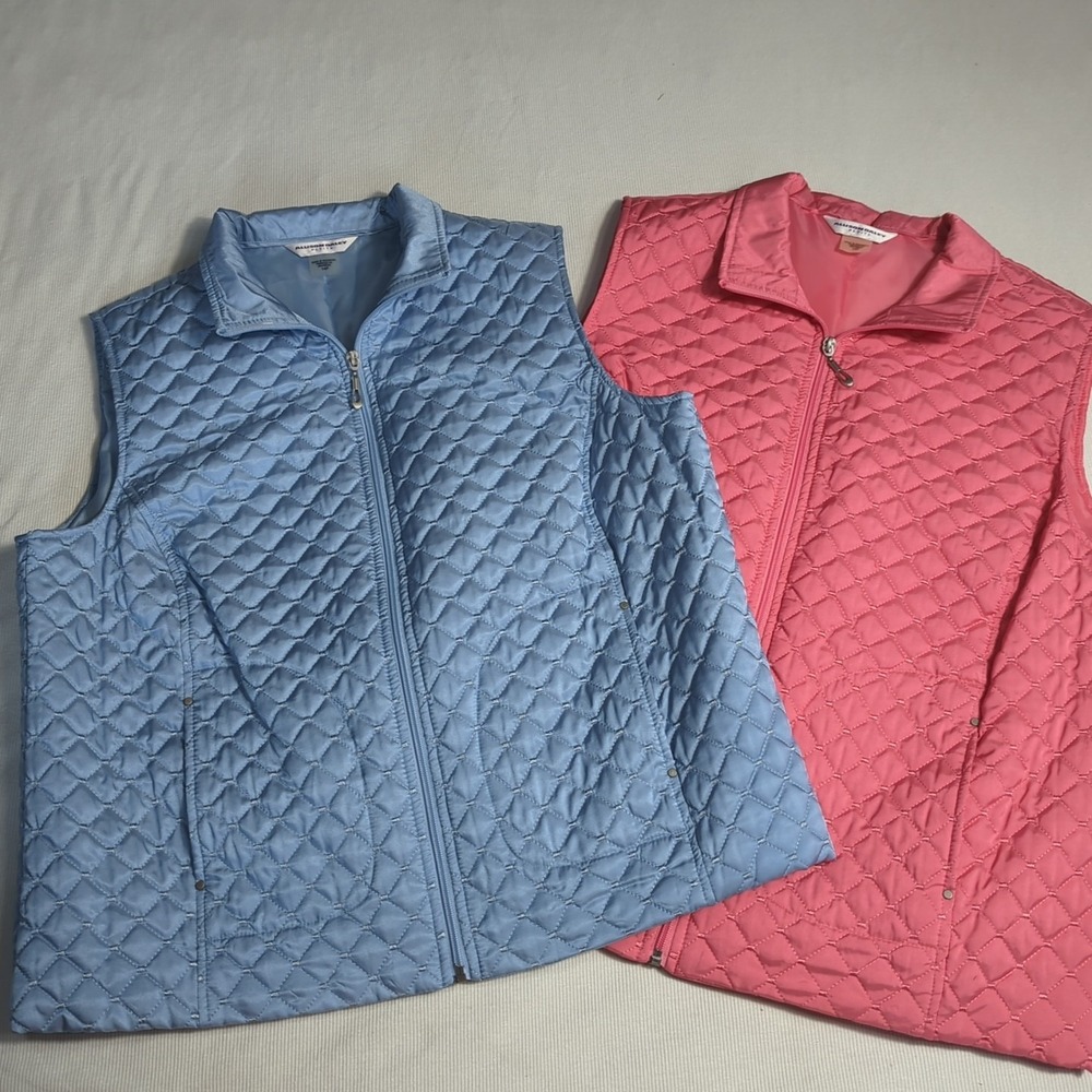 Allison Daley Petite Women's 14P Set Of 2 Quilted Full Zip Vest Pink & Blue 325‎